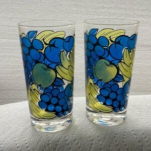 Vintage Libby 70's Stained Glass Tumblers Glasses Fruit
